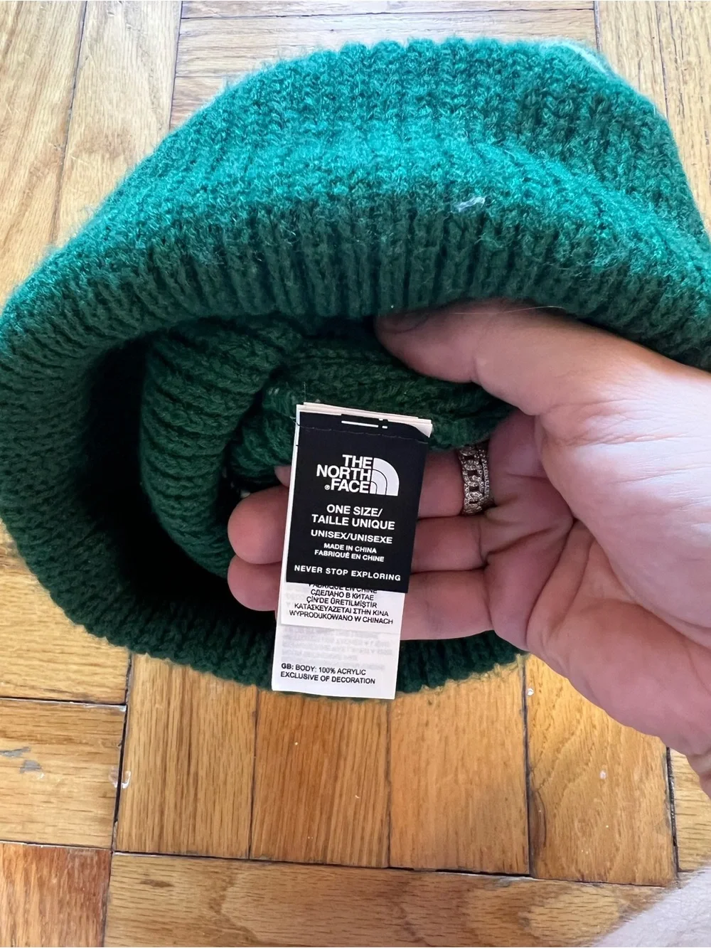 The North Face Green & Cream beanie. Tall size beanie.